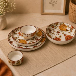ORANGE FLORAL RIM DINNER SET
