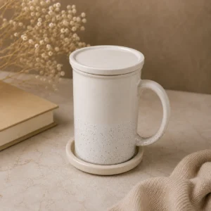 WHITE BEAN CERAMIC MUG WITH LID