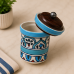 AUQA BLUE HANDPAINTED JAR WITH AIRTIGHT WOODEN LID
