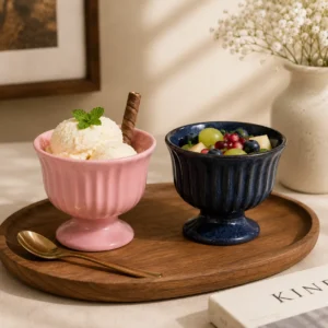 RIBBED CERAMIC BRIGHT ICECREAM CUPS