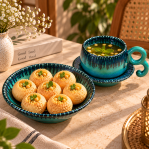Sage Green Ceramic Gol Gappa Serving Set – Cups and Katori