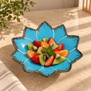 Sage Green Grey Handmade Ceramic Lotus Serving Platter