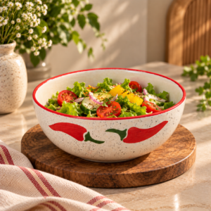 Red Green Chilli Print Ceramic Serving Bowl Set of 2