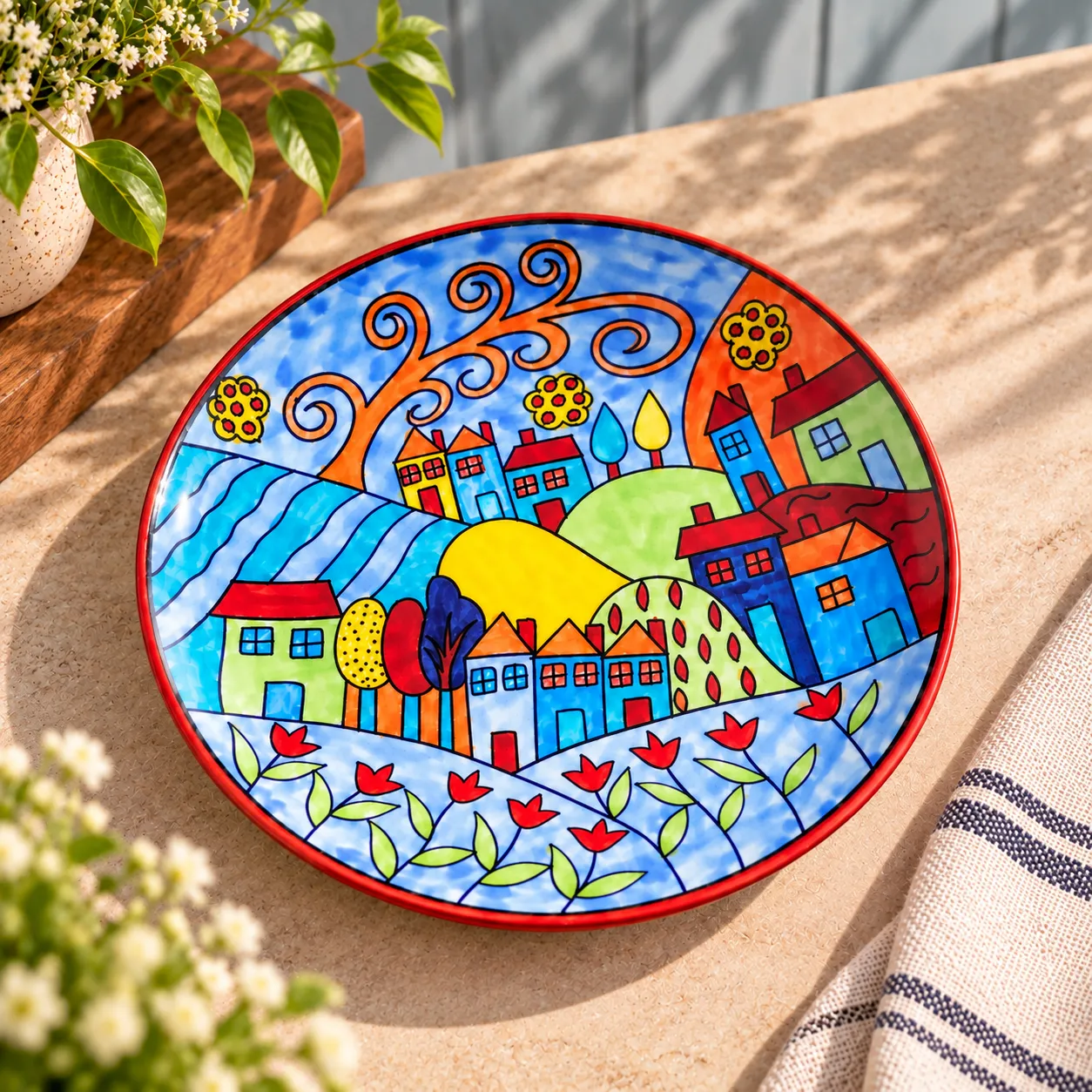 Multicolour Hand Painted Ceramic Dinner Plate and Bowl Set - Image 2