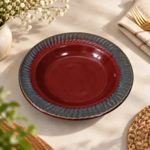 Maroon Grey Handmade Ceramic Pasta Plate Set of 5
