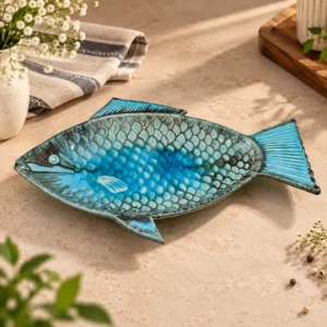 Teal Fish Shaped Ceramic Serving Platter – Large