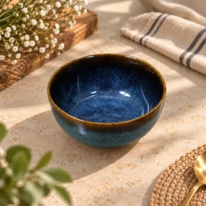 Radiant Blue Glazed Ceramic Serving Bowl