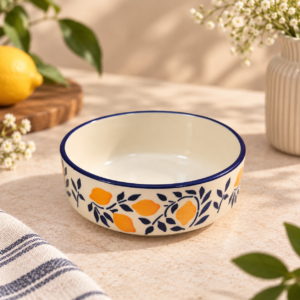 Yellow Lemon Print Ceramic Serving Bowl – Amalfi Coast Design
