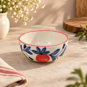 Red White Pomegranate Print Ceramic Serving Bowl Set of 2